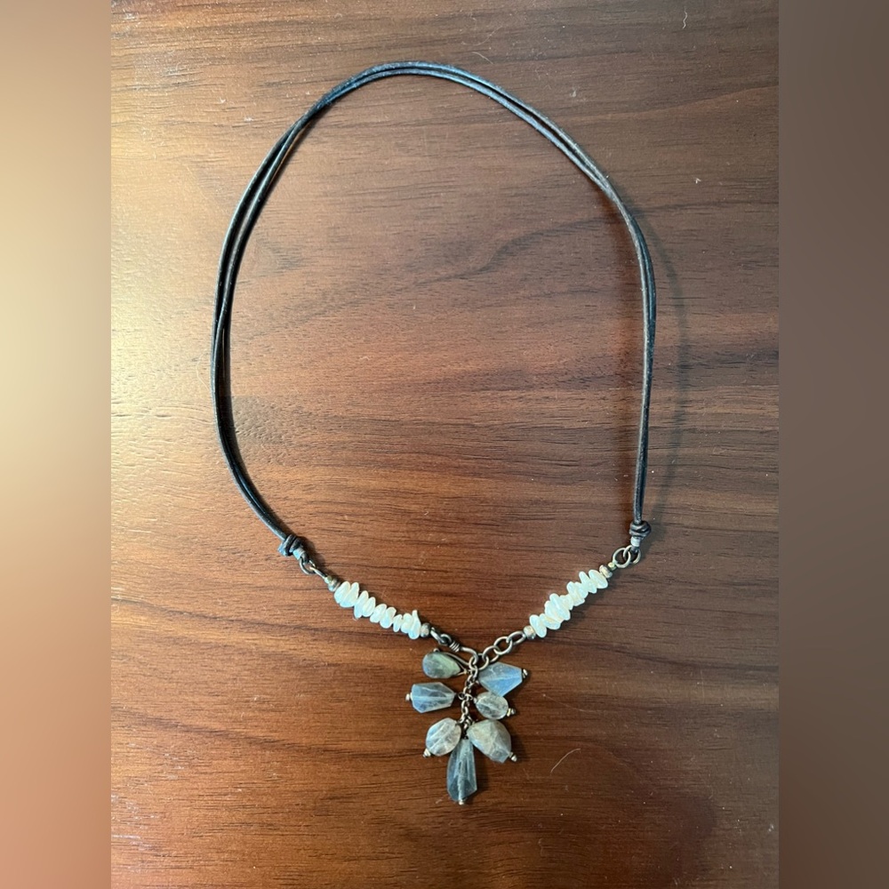 Sundance Labradorite and Pearl Necklace with Leather